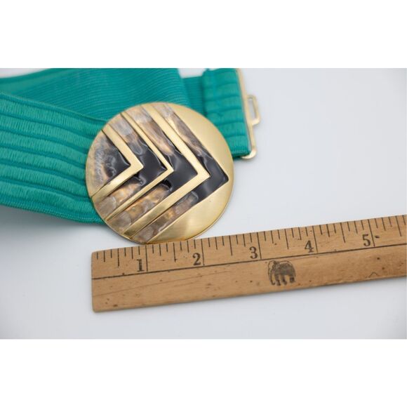 Vintage Charmant Stretch Belt Gold Enamel Buckle Green Elastic Art Deco‎ 70s main image 5
